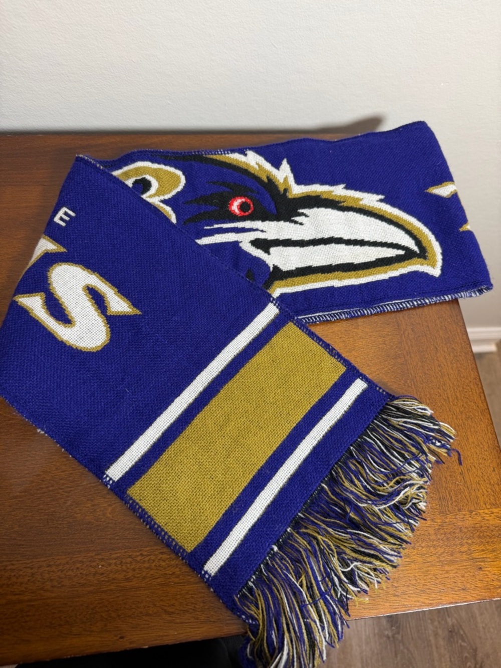Baltimore Ravens Knit Fringe Scarf Purple Gold Black NFL Winter Scarf